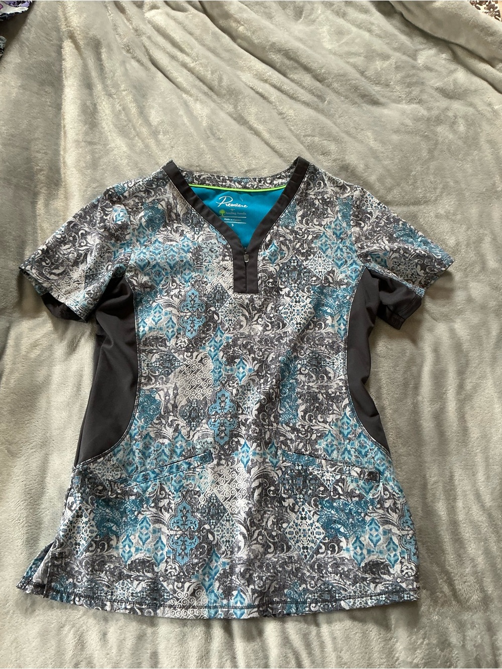 Pioneer Teal & Gray Printed Kids Scrub Top
